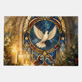 Stained Glass Dove Christmas Window Doormat