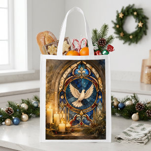 Stained Glass Dove Christmas Window Grocery Bag