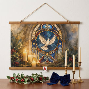 Stained Glass Dove Christmas Window Hanging Tapestry