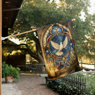 Stained Glass Dove Christmas Window House Flag
