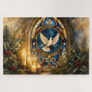 Stained Glass Dove Christmas Window Jigsaw Puzzle
