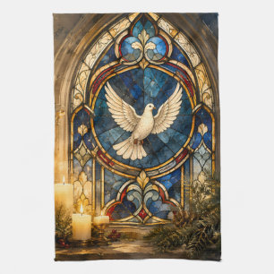 Stained Glass Dove Christmas Window Kitchen Towel