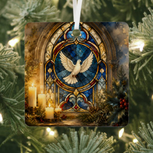 Stained Glass Dove Christmas Window Metal Ornament