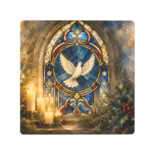 Stained Glass Dove Christmas Window Metal Print
