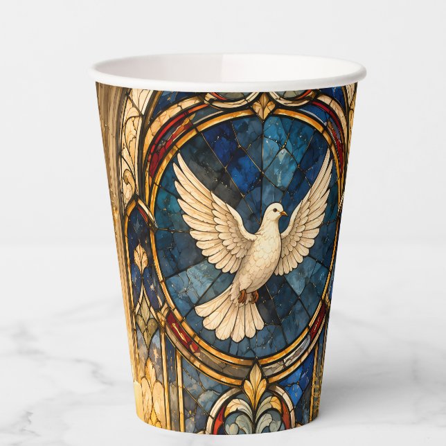 Stained Glass Dove Christmas Window Paper Cups (Left)