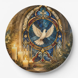 Stained Glass Dove Christmas Window Paper Plates