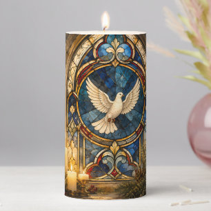 Stained Glass Dove Christmas Window Pillar Candle