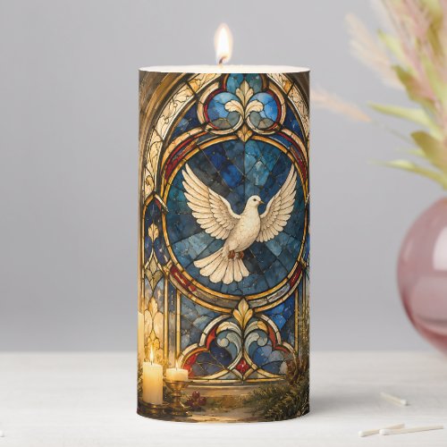 Stained Glass Dove Christmas Window Pillar Candle