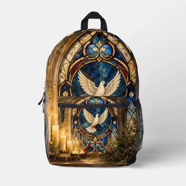 Stained Glass Dove Christmas Window Printed Backpack (Front)