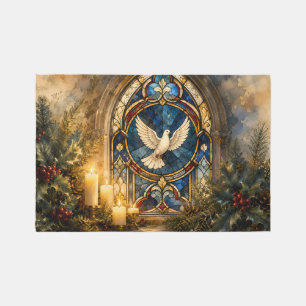 Stained Glass Dove Christmas Window Rug