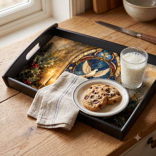 Stained Glass Dove Christmas Window Serving Tray