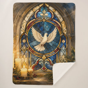 Stained Glass Dove Christmas Window Sherpa Blanket