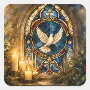 Stained Glass Dove Christmas Window Square Sticker