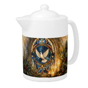 Stained Glass Dove Christmas Window Teapot