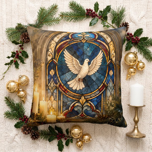 Stained Glass Dove Christmas Window Throw Pillow
