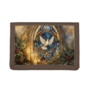 Stained Glass Dove Christmas Window Tri-fold Wallet