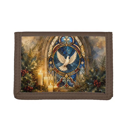 Stained Glass Dove Christmas Window Trifold Wallet