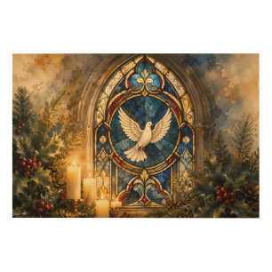 Stained Glass Dove Christmas Window Wood Wall Art