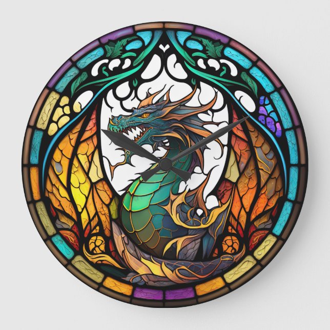Stained Glass Dragon Design Clock (Front)