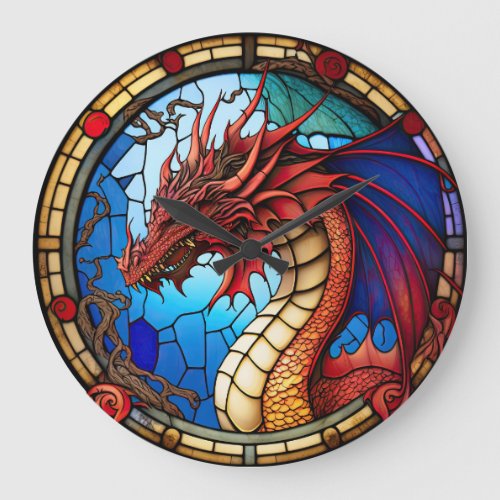 Stained Glass Dragon Design Clock