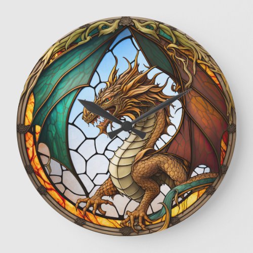 Stained Glass Dragon Design Clock