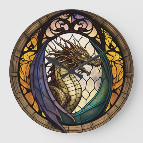 Stained Glass Dragon Design Clock