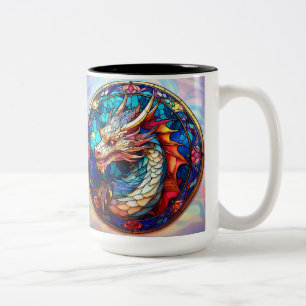 Stained Glass Dragon Right Handed Drinker Two-Tone Coffee Mug
