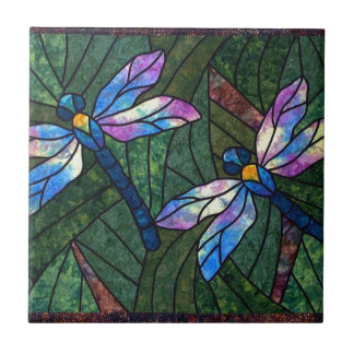 Stained Glass Dragonflies Ceramic Tile