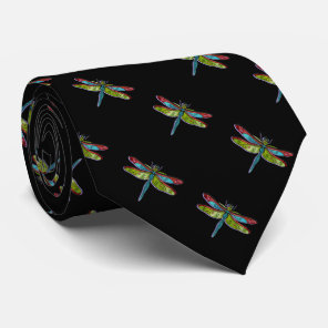 Stained Glass Dragonflies on Black Neck Tie