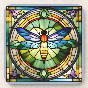 Stained Glass Dragonfly Beverage Coaster