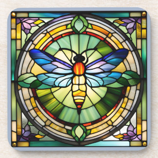 Stained Glass Dragonfly Beverage Coaster