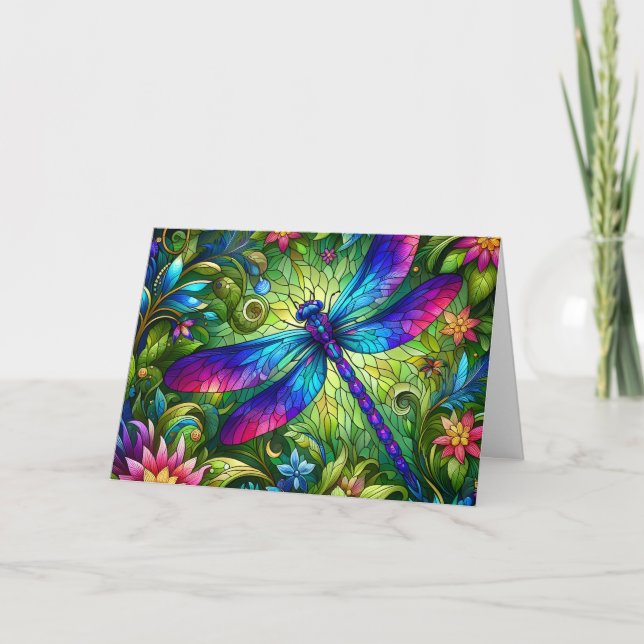 Stained Glass Dragonfly Birthday Card (Front)