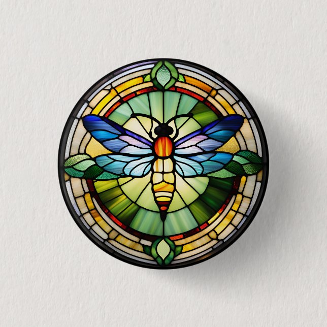 Stained Glass Dragonfly Button (Front)