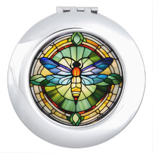 Stained Glass Dragonfly Compact Mirror