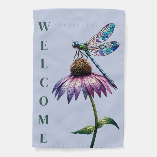 Stained Glass Dragonfly & Coneflower Garden Flag (Front)