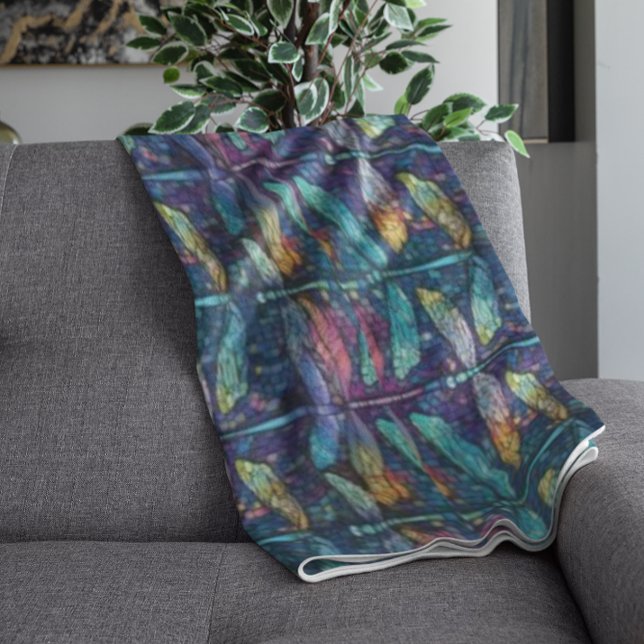 Stained Glass Dragonfly Design Fleece Blanket (Creator Uploaded)