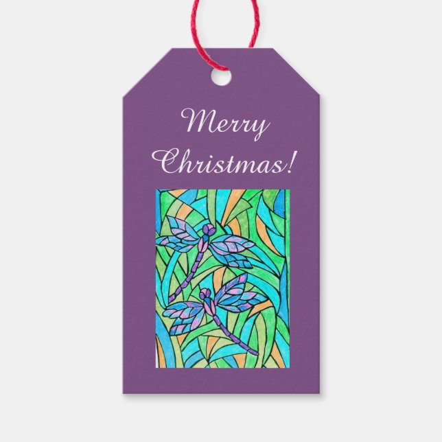 Stained Glass Dragonfly Gift Tags (Front)