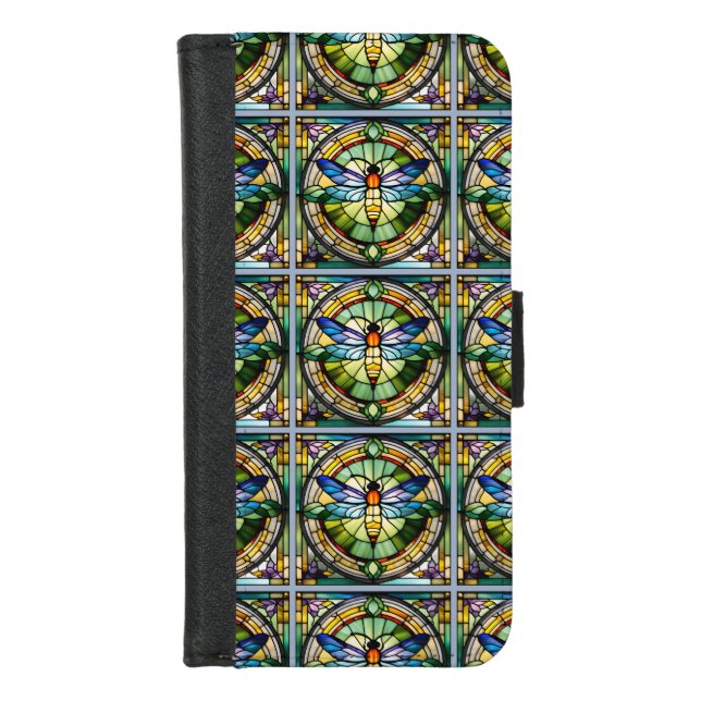 Stained Glass Dragonfly iPhone Wallet Case (Front)