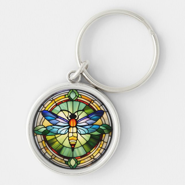 Stained Glass Dragonfly Keychain (Front)