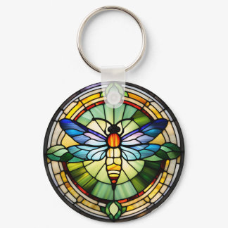 Stained Glass Dragonfly Keychain