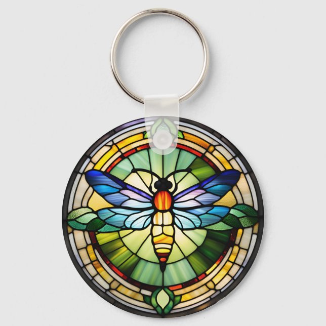 Stained Glass Dragonfly Keychain (Front)