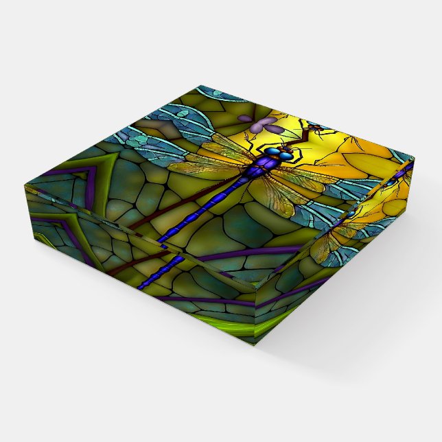 stained glass dragonfly paperweight (Angled)
