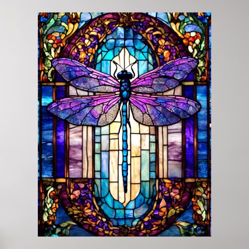 Stained Glass Dragonfly Poster