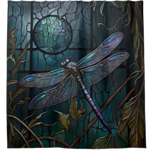 Stained Glass Dragonfly Shower Curtain