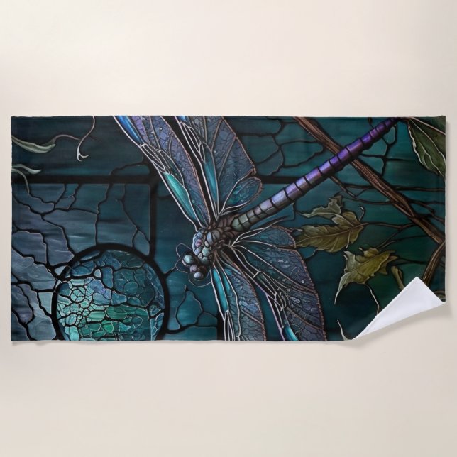 Stained Glass Dragonfly Shower Curtain Beach Towel (Front)