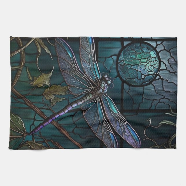 Stained Glass Dragonfly Shower Curtain Kitchen Towel (Horizontal)