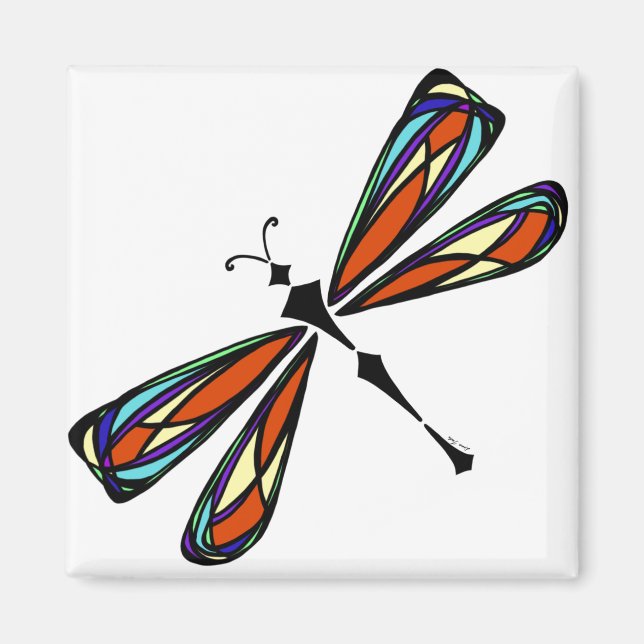 Stained Glass Dragonfly Square Magnet (Front)