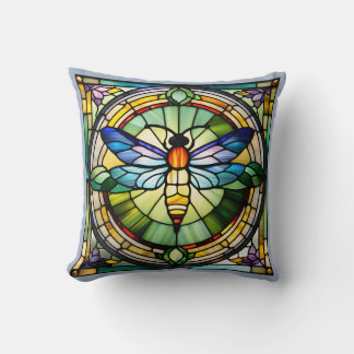 Stained Glass Dragonfly Throw Pillow