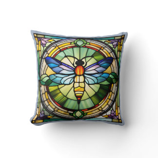 Stained Glass Dragonfly Throw Pillow