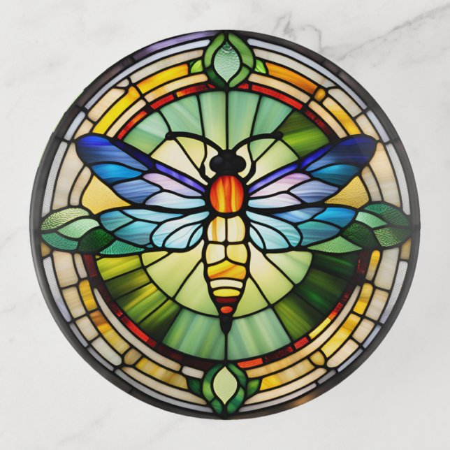 Stained Glass Dragonfly Trinket Tray (Front)